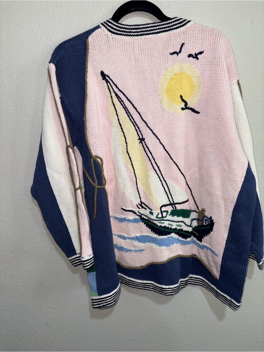 Storybook Knits Coastal Lighthouse Button-Front Cardigan - Blue, Pink & Cream - Picture 11 of 11